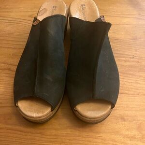 Women's Black suede platform slip ons- almost
Clogs